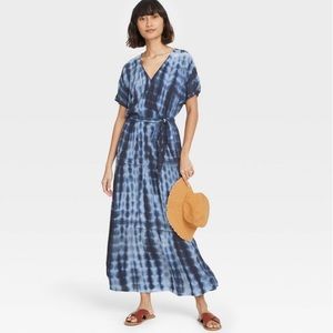 Women's Tie-Dye Short Sleeve Wrap Dress - Knox Rose Blue